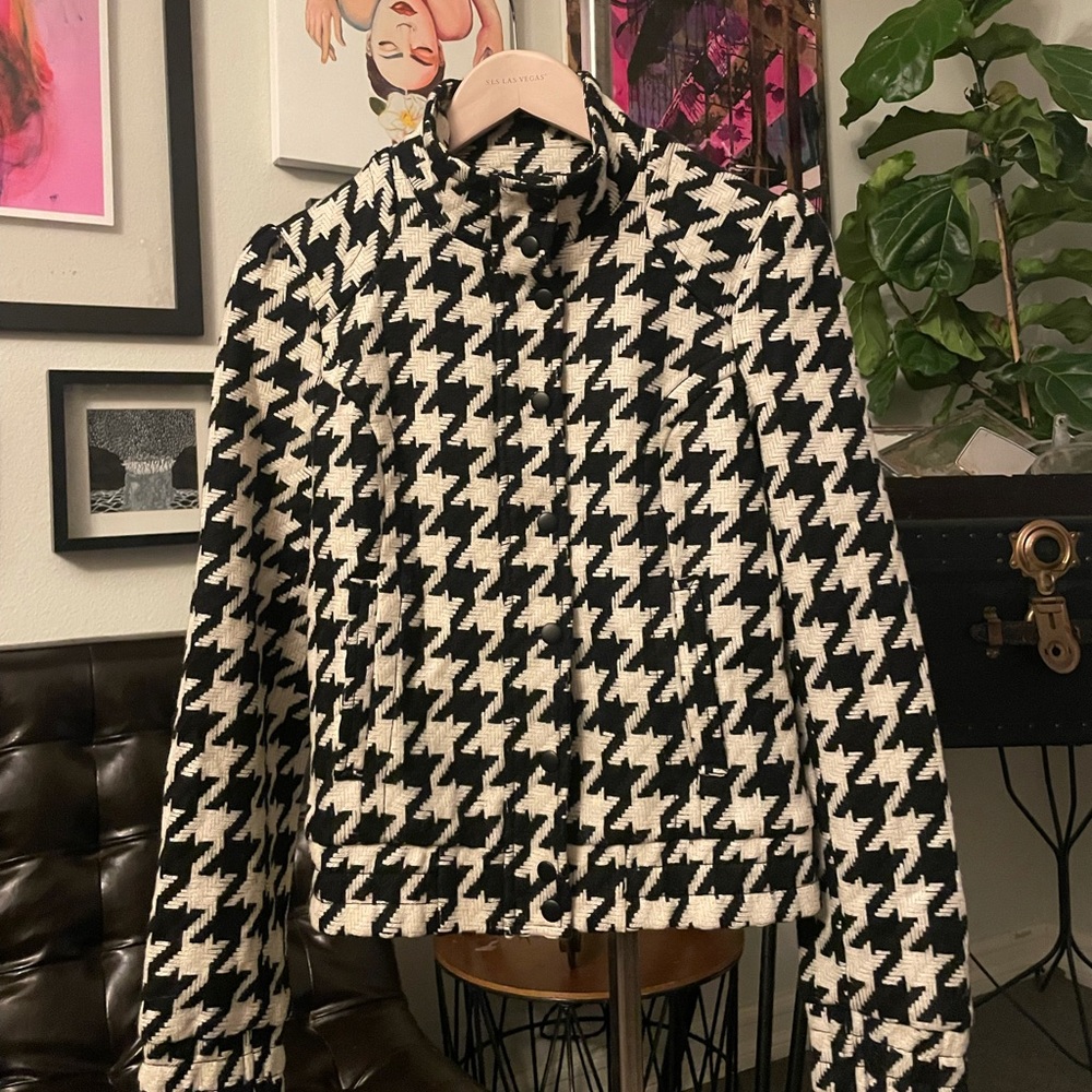 H&M motor cut houndstooth jacket size 6